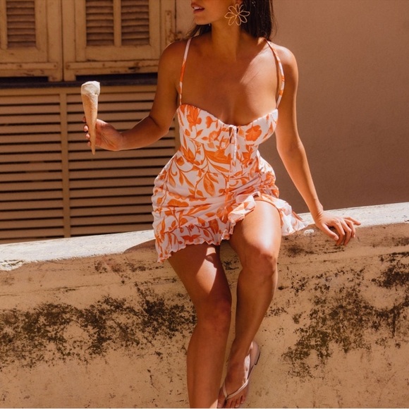 12th tribe NWT Belle Floral Mini Dress Orange Floral Strappy Dress - Picture 2 of 7